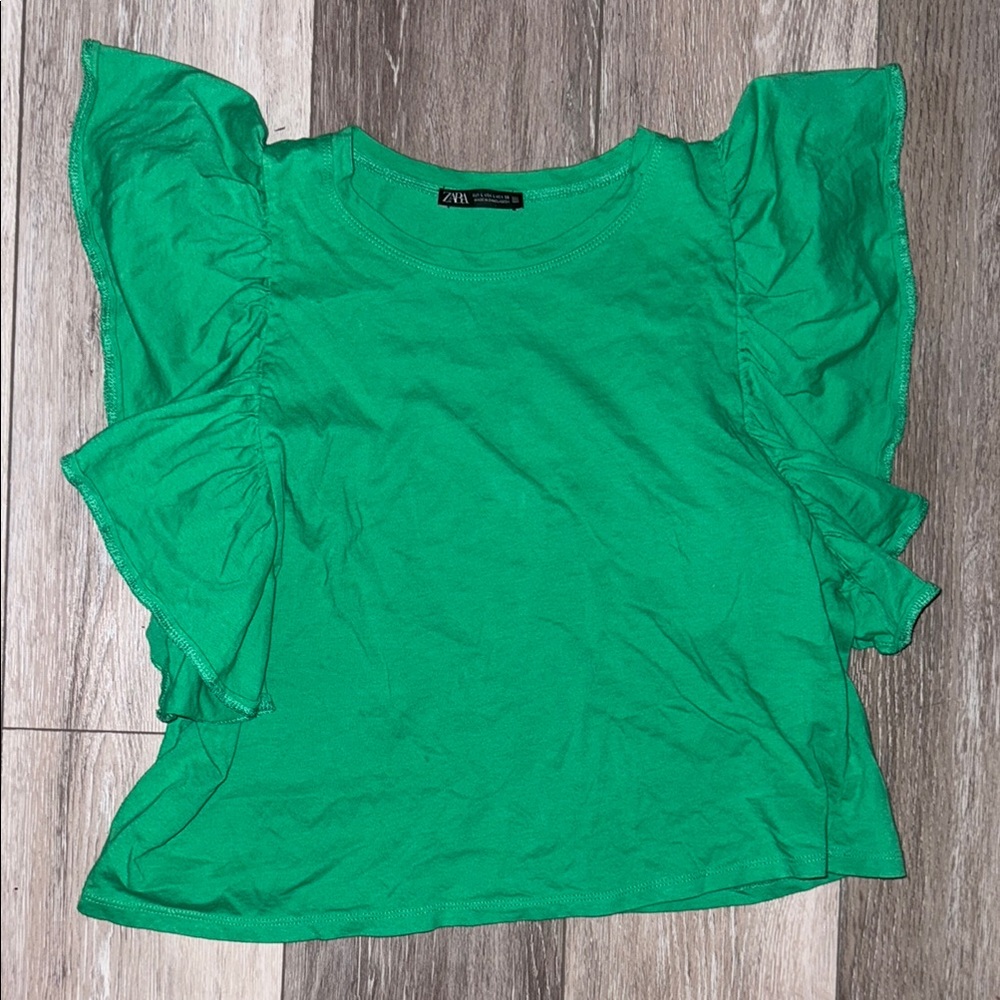 Zara Green Flutter Sleeve Blouse